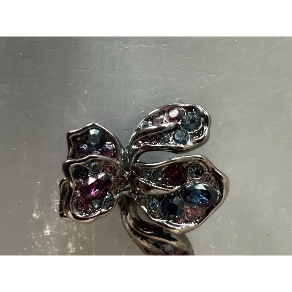 Large Signed Kenneth Jane Lane Blue & Purple Iris Flower Clip Earrings Vintage - Picture 8 of 14